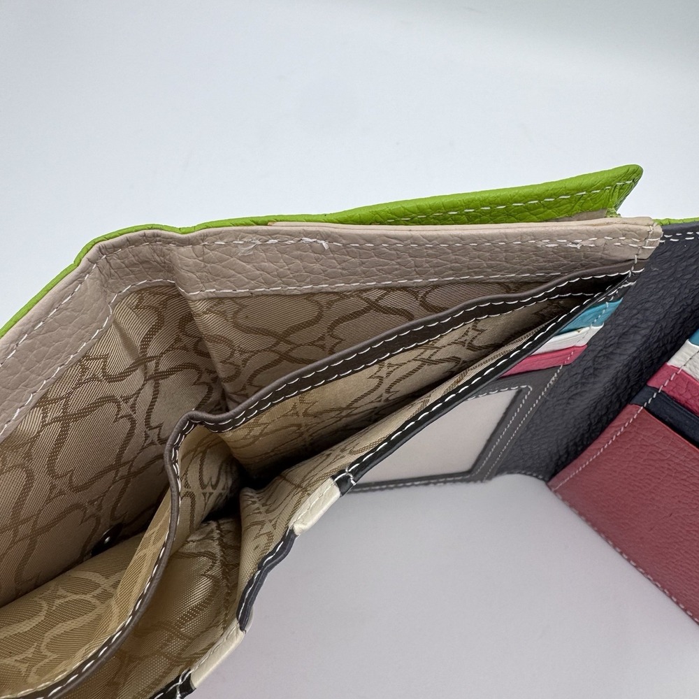 Daniel Amoda Genuine Leather Vera Pelle Tri-fold Wallet Green/Multicolor - Picture 10 of 11